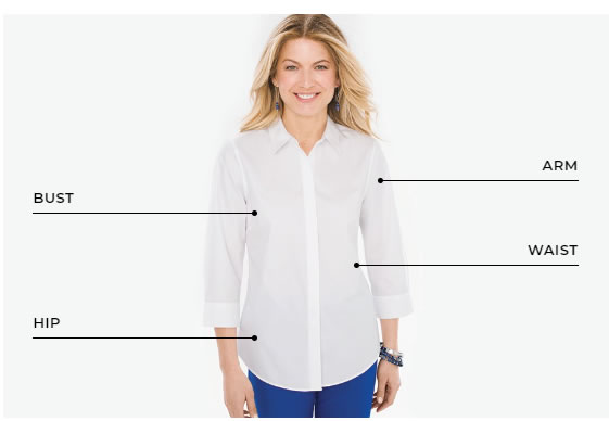 Tops Measuring Guide Reference Image. Image is described by the list provided directly below.