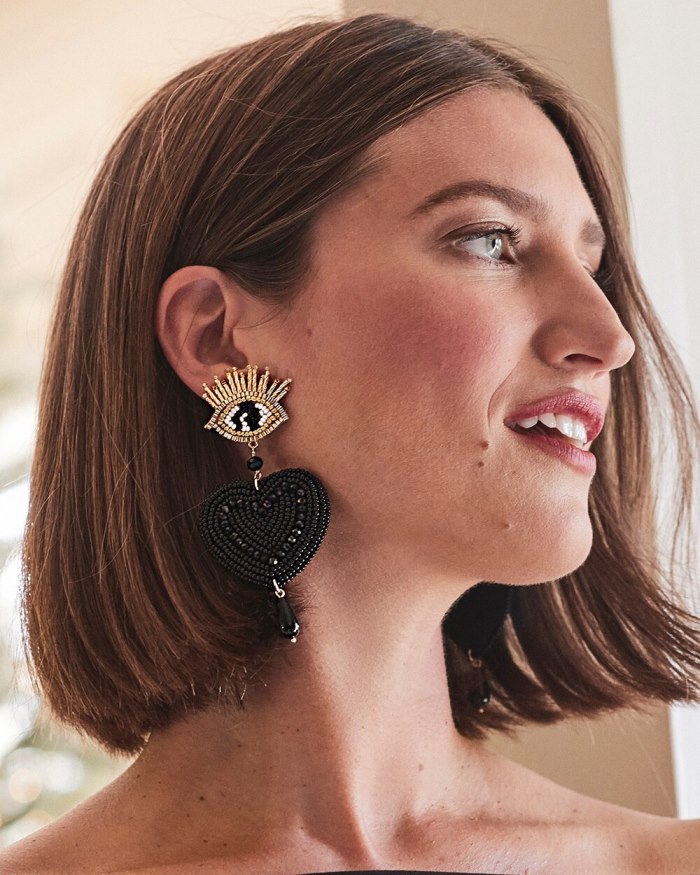 Chicos Beaded Heart Drop Earrings - Gold