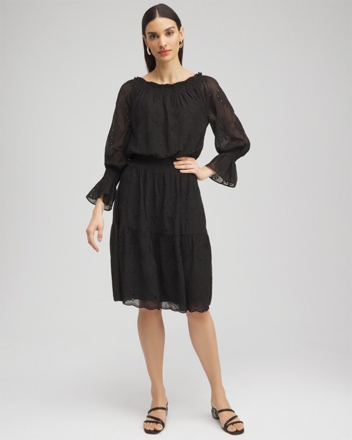 Chicos Chiffon Eyelet Dress - Black
