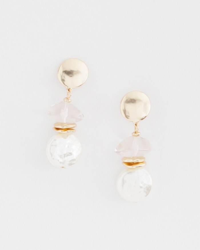 Chicos Faux Pearl Drop Earrings - Gold