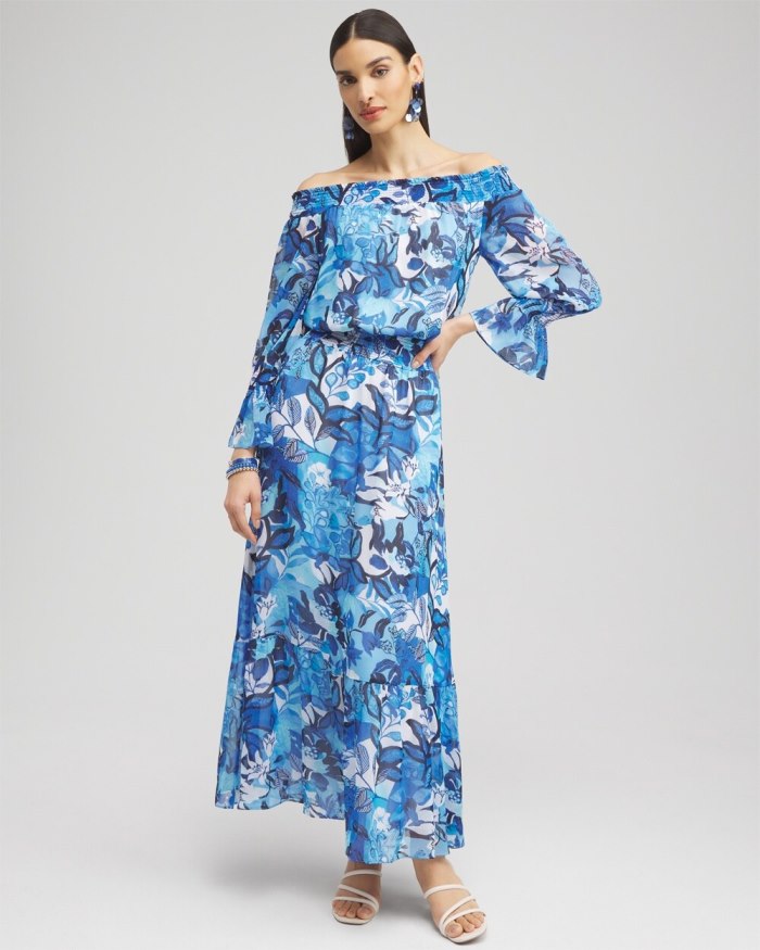 Chicos Chiffon Floral Maxi Dress - Classic Navy