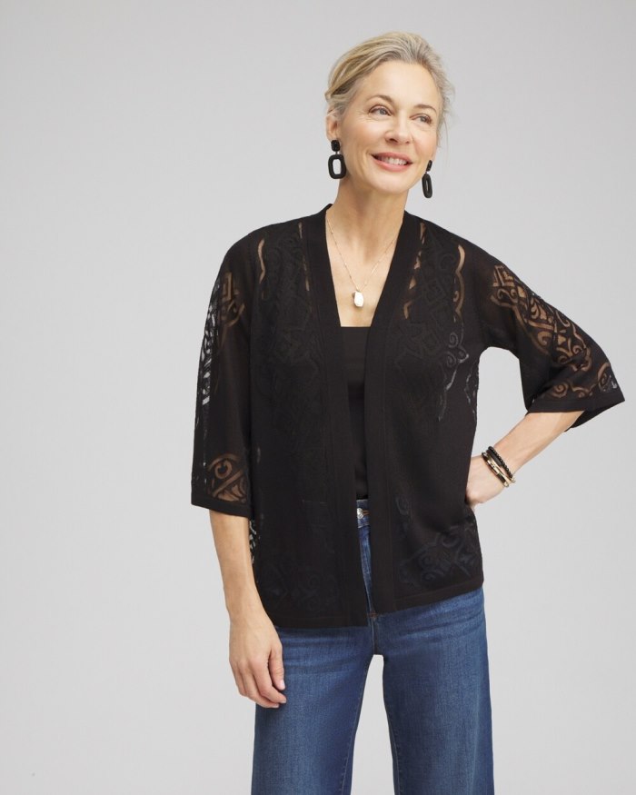 Chicos Burnout Cardigan - Black