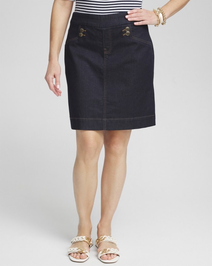 Chicos Button Detail Pull-on Denim Skort - CRESTONE PEAK RINSE