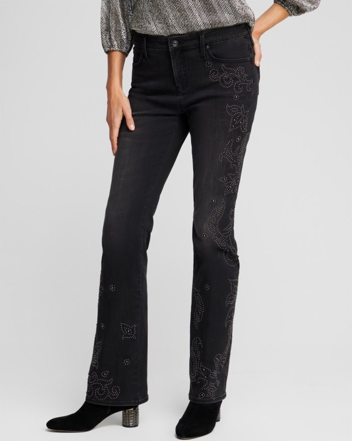 Chicos Girlfriend Studded Flare Jeans - Dark Mist Wash
