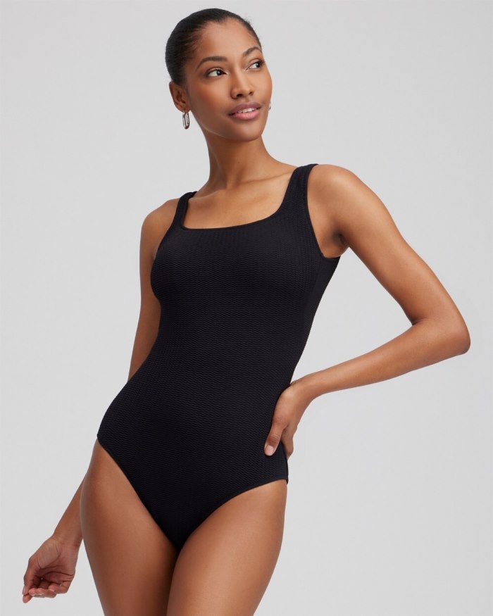 Chicos Gottex Square Neck One Piece Swimsuit - Black