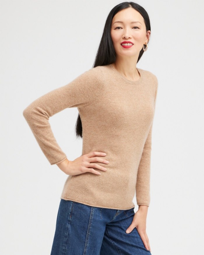 Chicos Cashmere Crew Neck Sweater - Camel