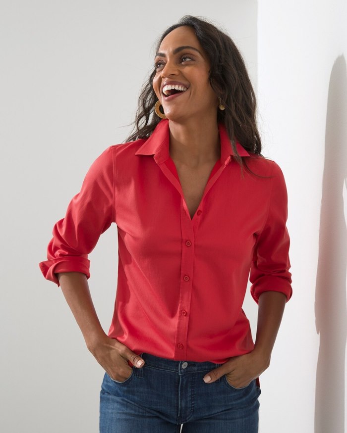 Chicos No Iron 3/4 Sleeve Stretch Shirt - Chrysanthemum