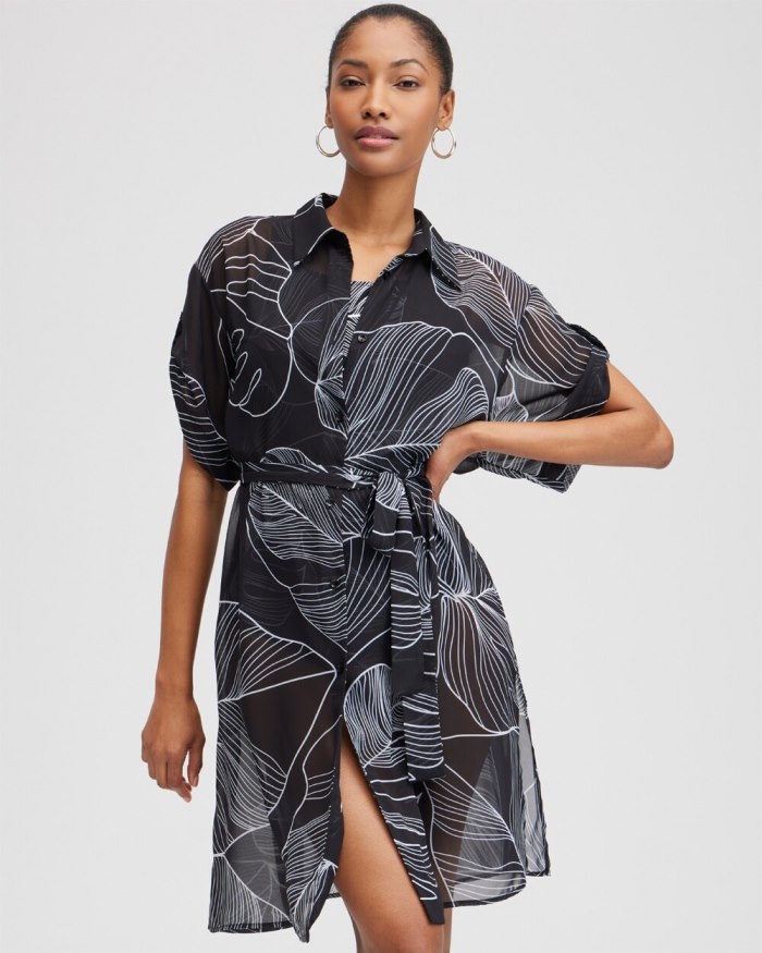 Chicos Button Down Coverup - Black/White