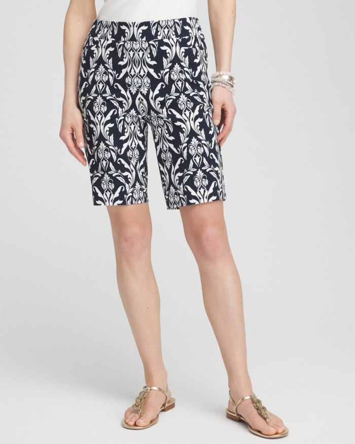 Chicos Brigitte 10" Swirl Print Shorts - Classic Navy/White