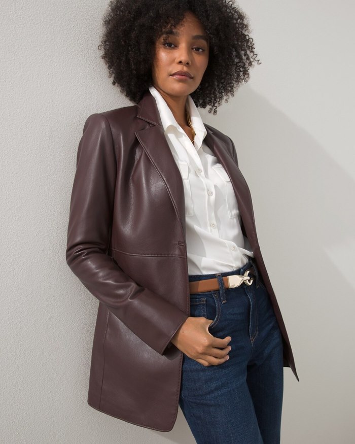 Chicos Faux Leather Blazer - Cherry Brunette