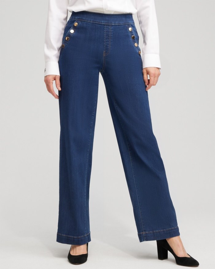 Chicos Pull-on Wide Leg Jeans - Kaspian Indigo