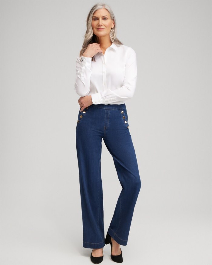 Chicos Pull-on Wide Leg Jeans - Kaspian Indigo