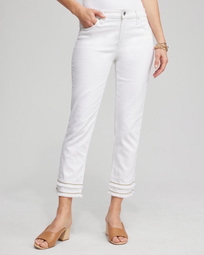 Chicos No Stain Girlfriend Embellished Hem Cropped Jeans - Alabaster