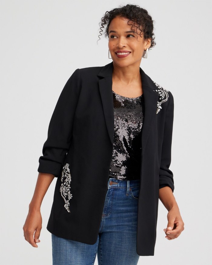 Chicos Crepe Embellished Soft Blazer - Black