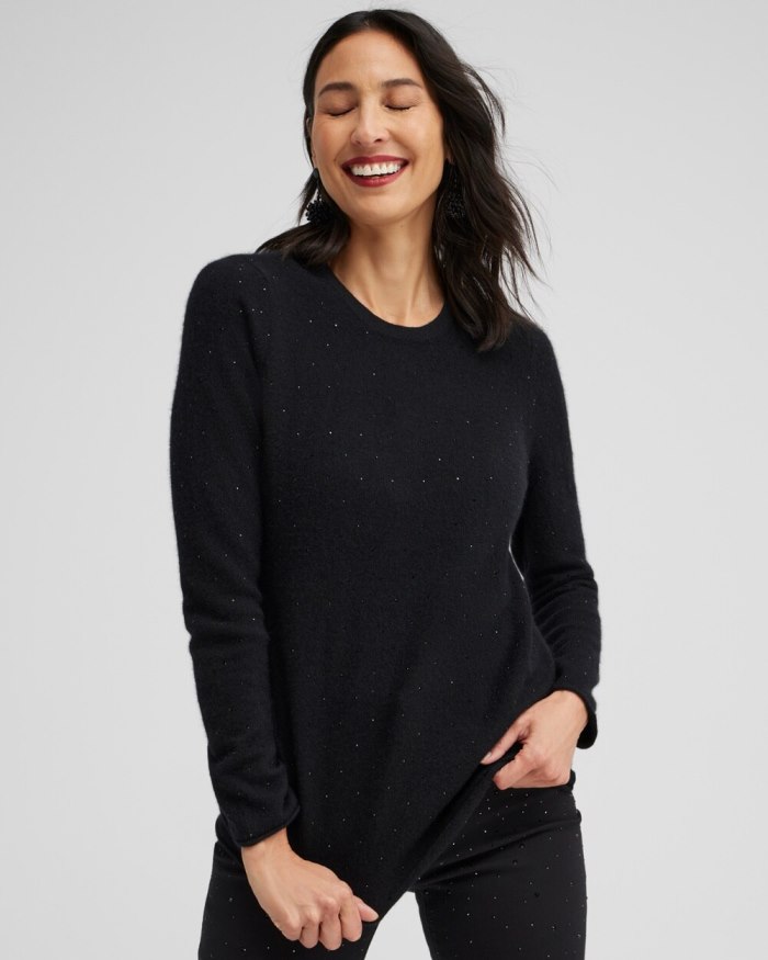 Chicos Cashmere Crew Neck Sweater - Black