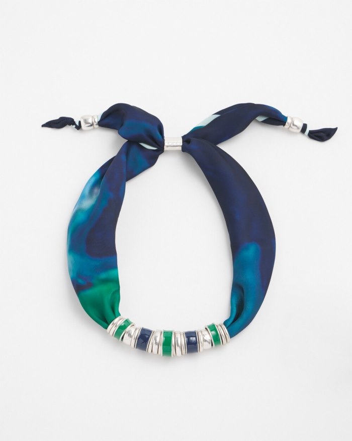 Chicos Adjustable Satin Scarf Necklace - Multi Print
