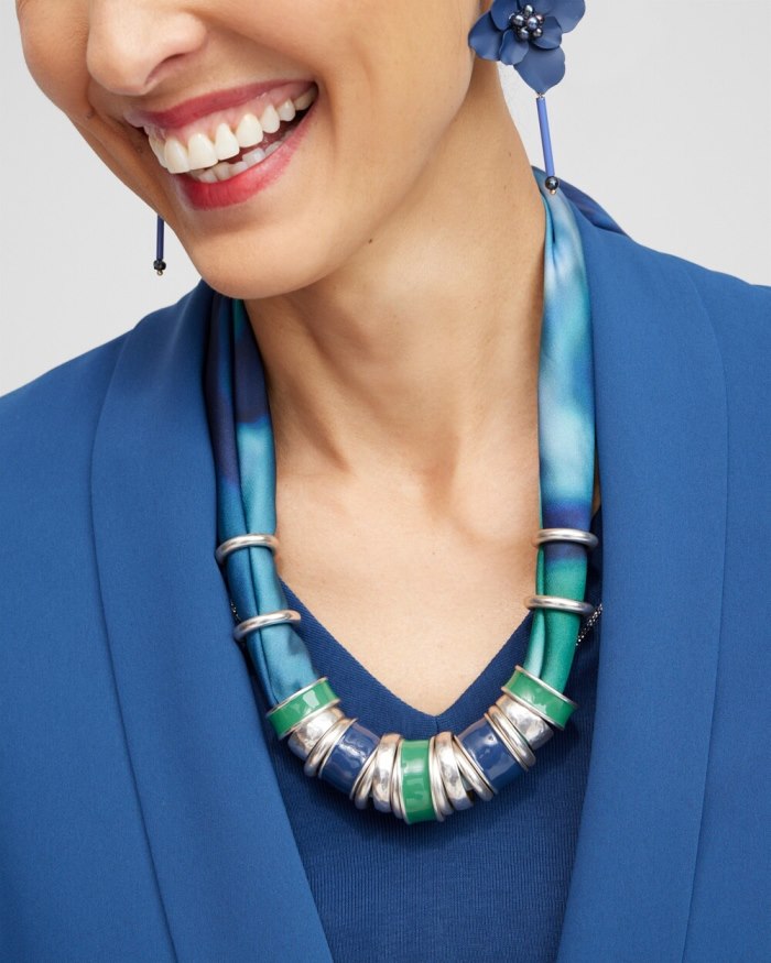 Chicos Adjustable Satin Scarf Necklace - Multi Print