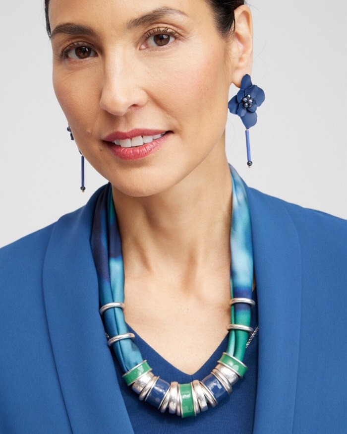 Chicos Adjustable Satin Scarf Necklace - Multi Print