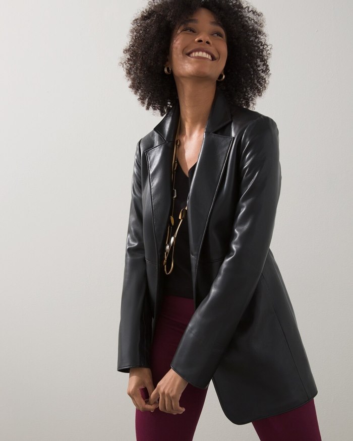 Chicos Faux Leather Blazer - Black