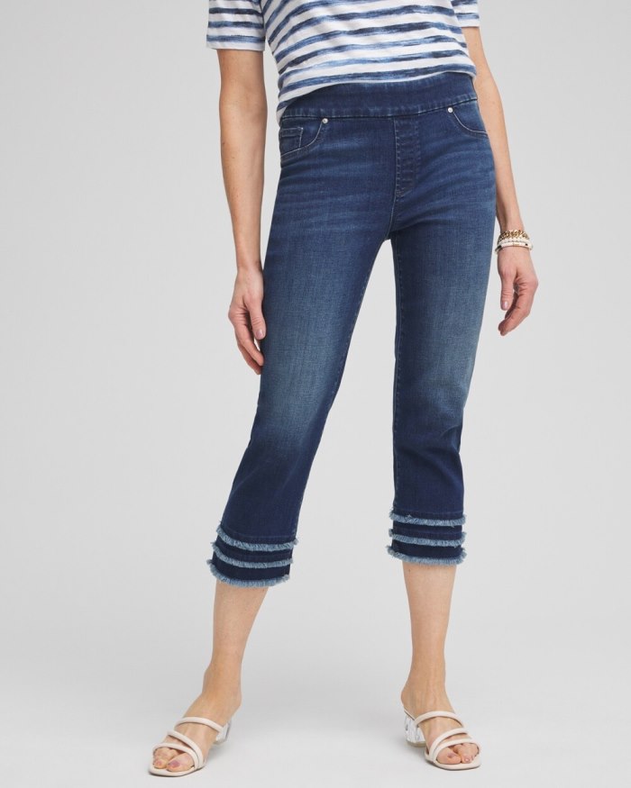 Chicos 21" Triple Fray Pull-on Capris - Inverness Indigo