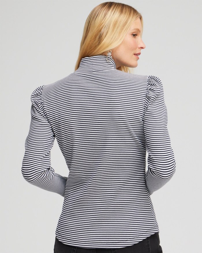 Chicos Rib Knit Stripe Turtleneck - Black