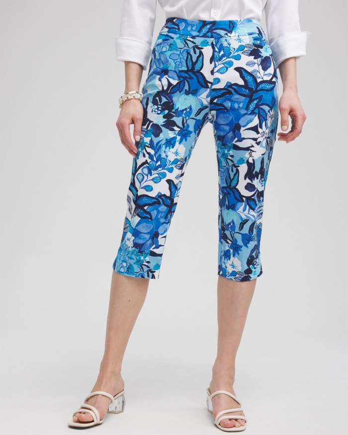 Chicos Brigitte Cool Floral Capri Pants - Alabaster/Classic Navy
