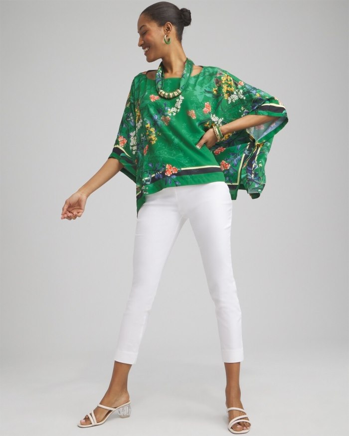 Chicos Floral Poncho - Verdant Green