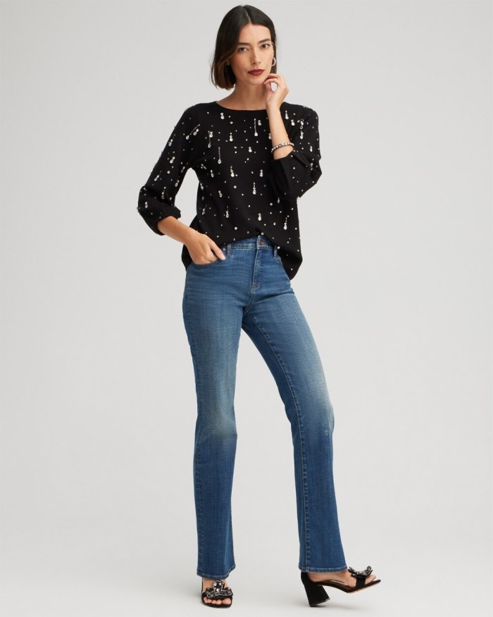 Chicos Drop Rhinestone Pullover Sweater - Black
