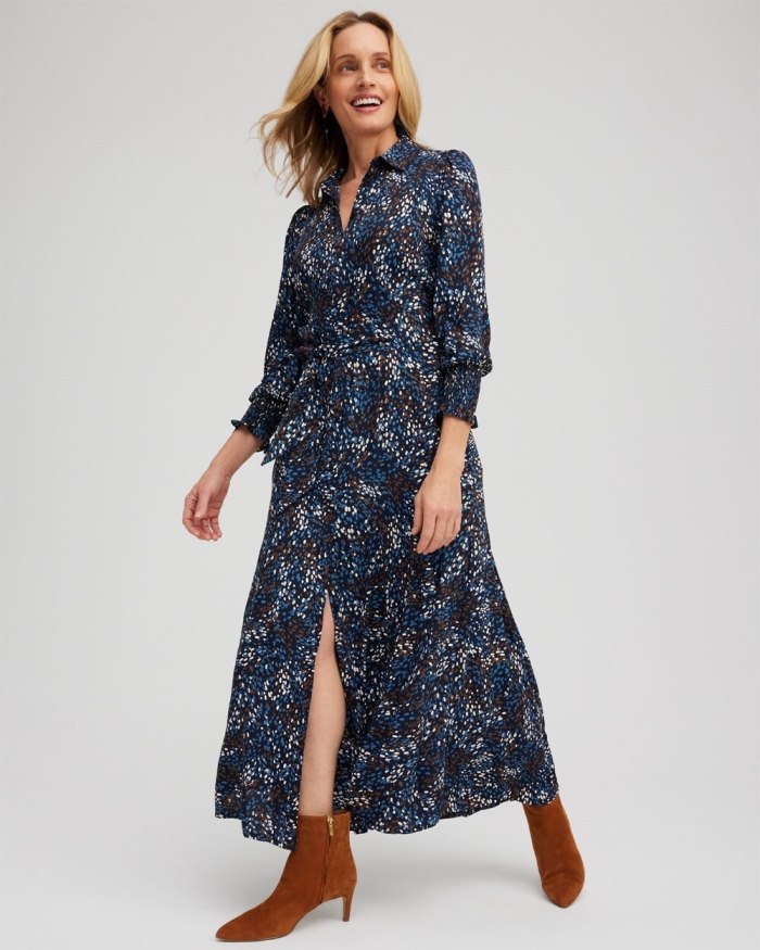 Chicos Dot Print Shirt Dress - Classic Navy