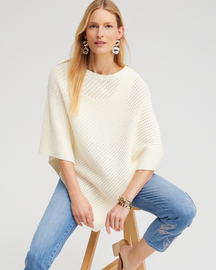 Chicos Knit Triangle Poncho - English Cream