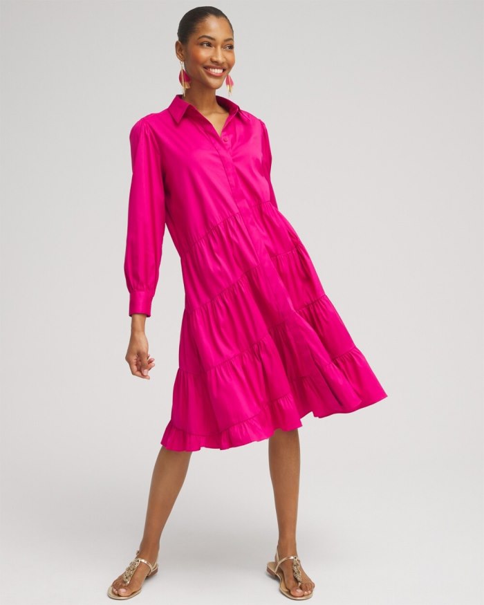 Chicos Poplin Asymmetrical Tiered Shirt Dress - Soft Slate