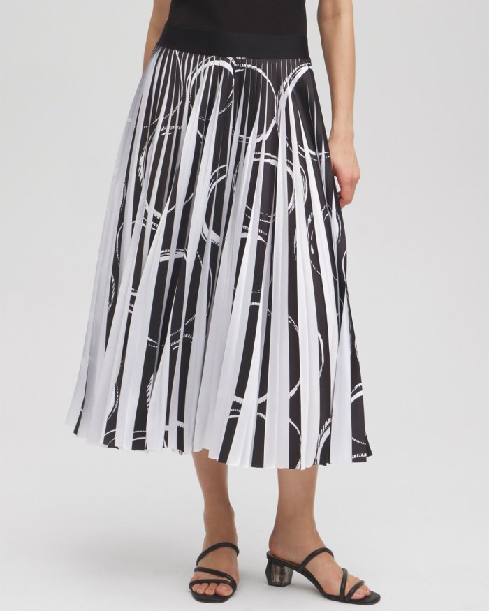 Chicos Black Label Bubbles Pleated Skirt - Alabaster/Black