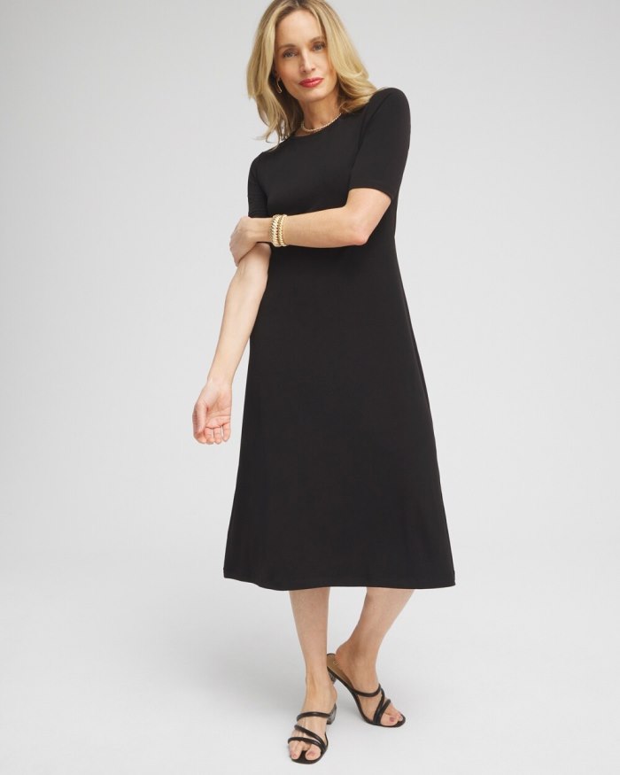 Chicos Elbow Sleeve Midi Dress - Black