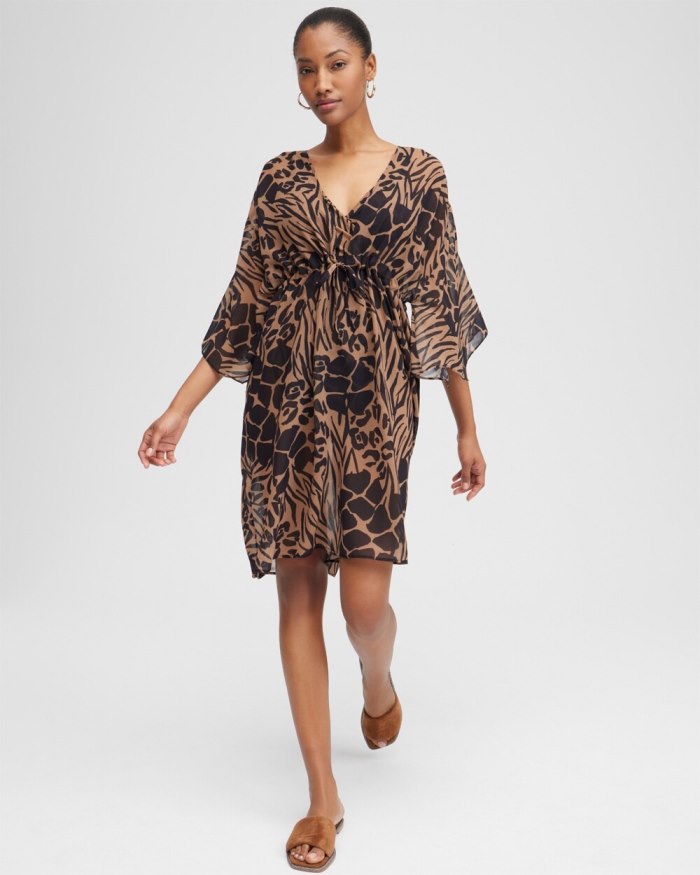 Chicos Animal Print Coverup - Black/Brown