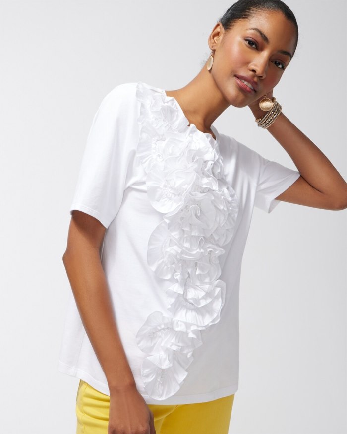 Chicos 3D Floral Applique Ruffle Tee - Alabaster
