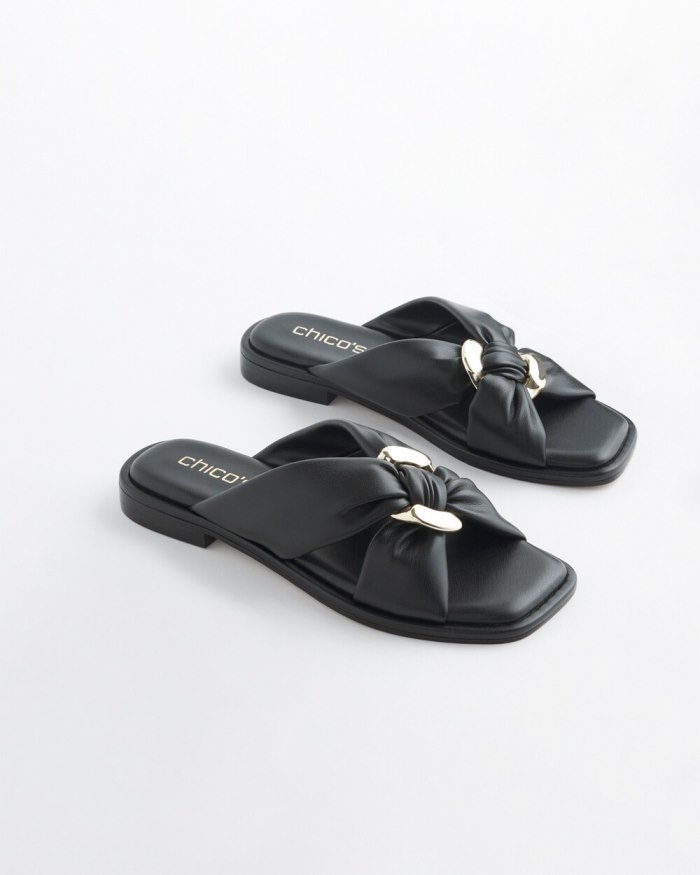 Chicos Black Leather Sandals - Black