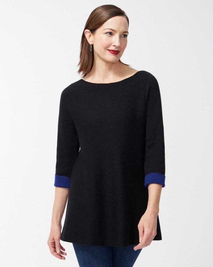 Chicos Black Double Knit Pullover Sweater - Black