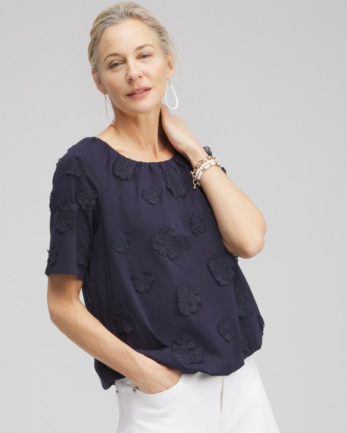 Chicos 3D Applique Bubble Hem Top - Classic Navy