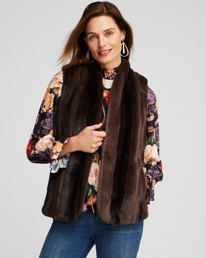 Chicos Faux Fur Vest - Brown
