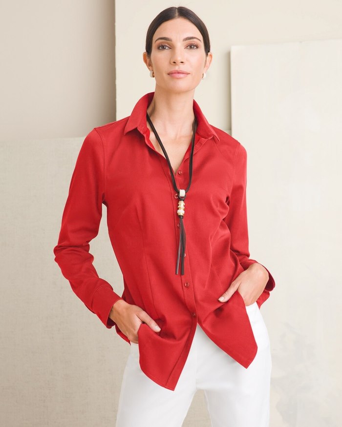 Chicos No-Iron Fitted Stretch Shirt - Spiced Red