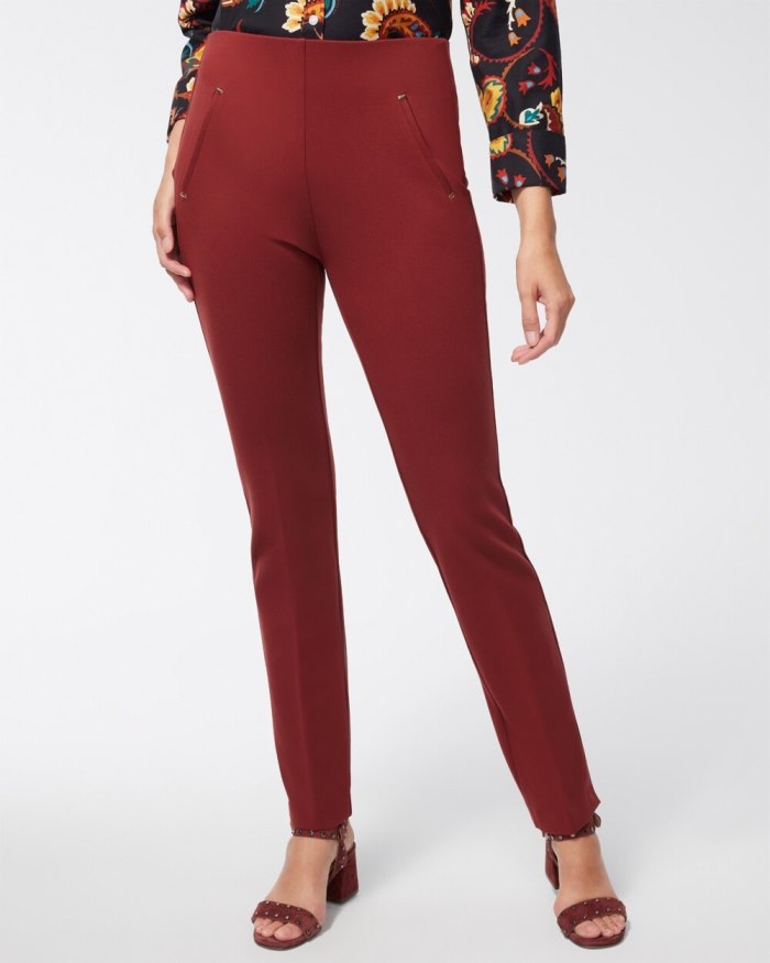 Chicos Juliet Ponte Trim Detail Pants - Deep Smoked Paprika