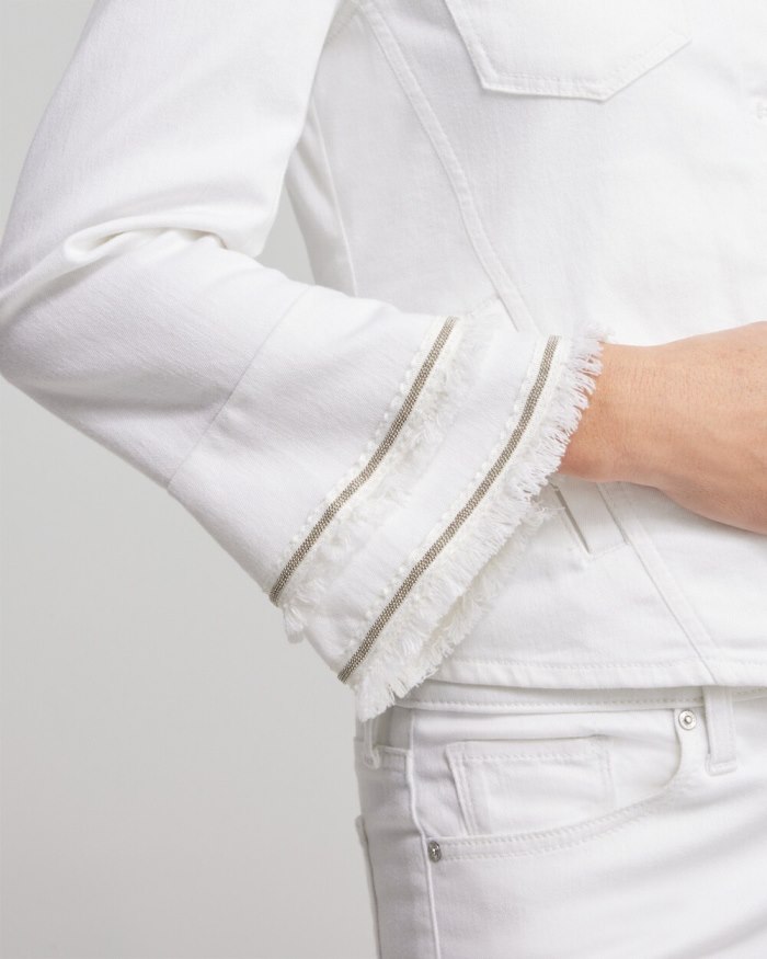 Chicos No Stain Double Fray Denim Jacket - Alabaster