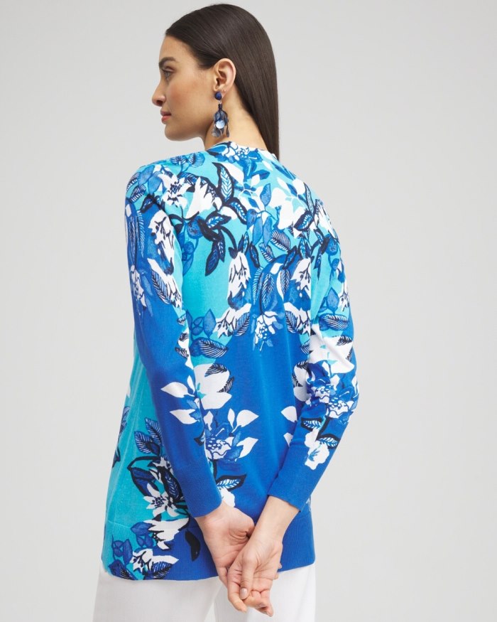 Chicos Summer Romance Floral Cardigan - Intense Azure