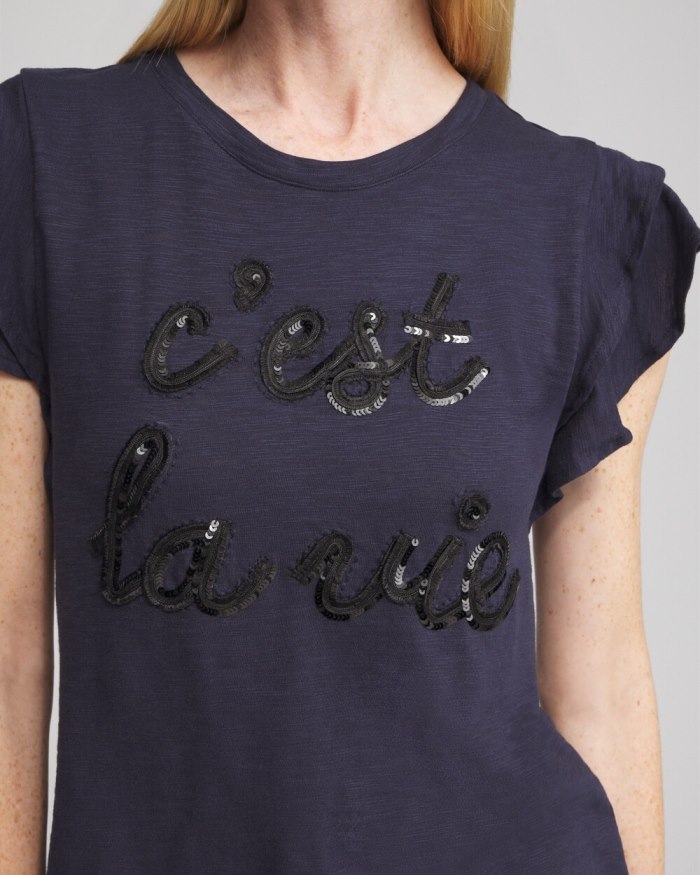 Chicos Tiered Flutter Sleeve Tee - Classic Navy