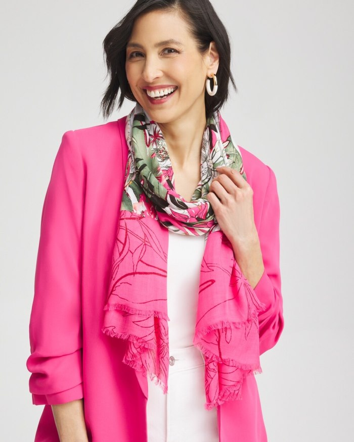 Chicos Floral Colorblock Oblong Scarf - Primordial Forest