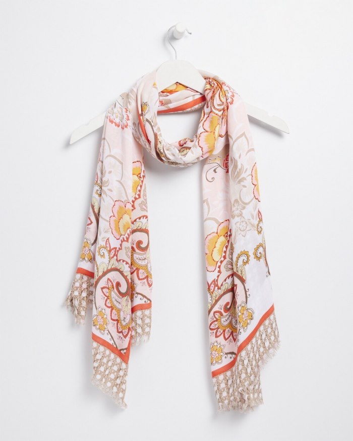 Chicos Floral Tile Oblong Scarf - Teakwood