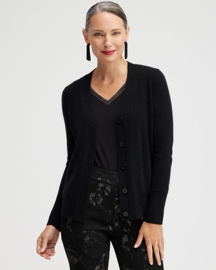 Chicos Cashmere Cardigan Sweater - Black