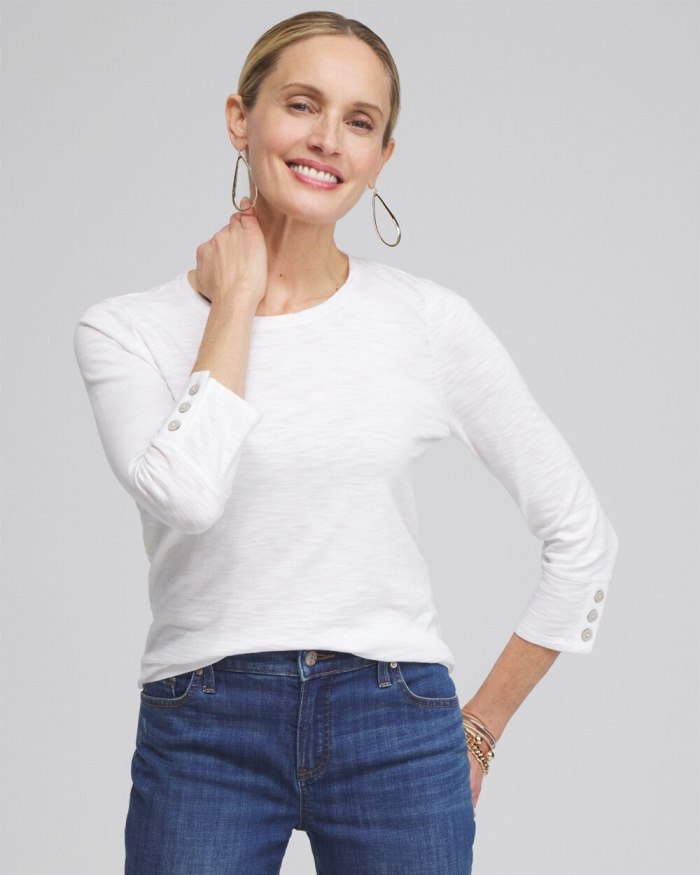 Chicos 3/4 Sleeve Button Tee - Alabaster