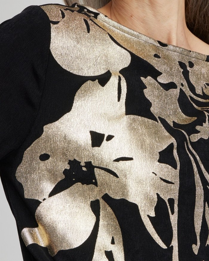 Chicos Travelers Placed Foil Tunic - Gold