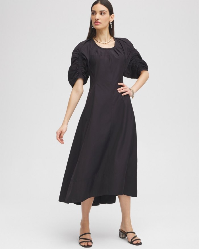Chicos Black Label Ruched Sleeve Dress - Black